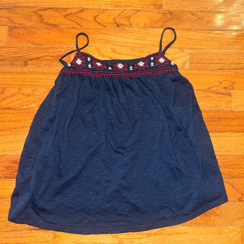 Vintage Abercrombie & Fitch Navy Blue Embroidered Cami with Red Accents